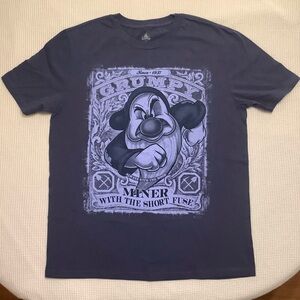 Disney Grumpy Tee Shirt, Adult Size M, Blue, Miner With The Short Fuse